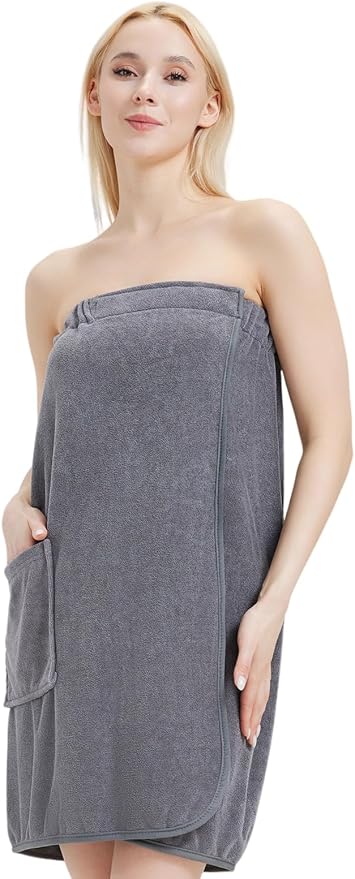 Womens Bath Body Wrap Towel Lightweight Shower Spa Wrap Robe Adjustable Closure Bathrobe