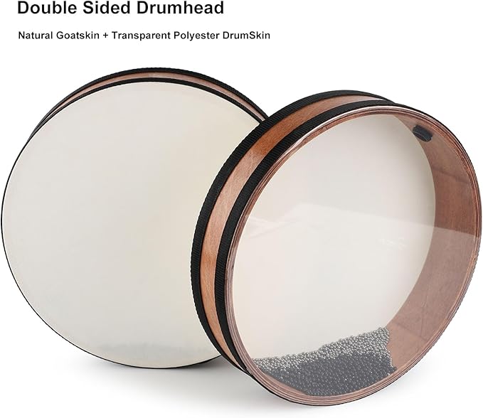 Ocean Drum 12 inch with Goatskin Drumhead,Steel&Plastic Wave Bead,Bag, Sound Healing Instrument for Yoga Meditation Relaxation