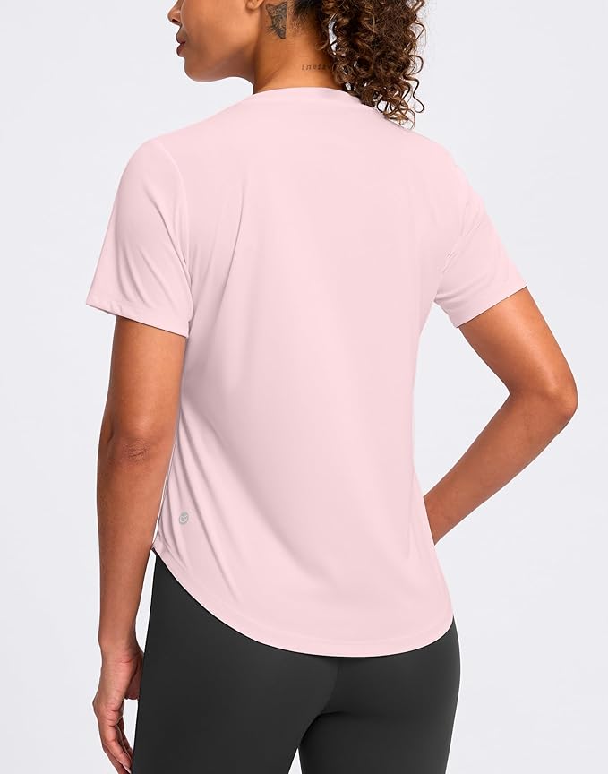 Womens Workout Tops V-Neck Short Sleeve UPF 50+ Sun Shirt Moisture Wicking Quick Dry Top for Gym, Running, Athletic