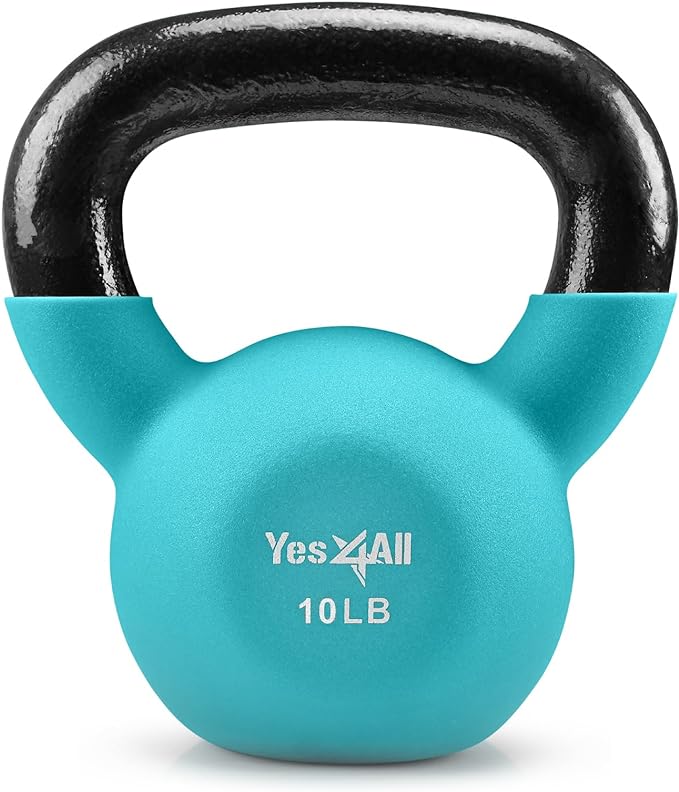 Yes4All Kettlebell, 5-65 LB Neoprene Coated Cast Iron Kettlebells, Wide Grip Handle & Flat Bottom for Swings, Squats, Deadlifts, Push Ups & Full Body Training at Home Gym - Single & Set