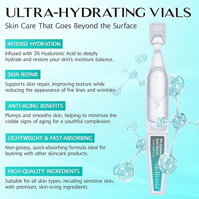 3% Hyaluronic Acid Serum for Face,Ultra-Hydrating Hyaluronic Acid Serum Tube Smooth Skin Deep Moisturizing Facial Serum for Anti-Aging with 30 Pcs Single-Use Vials Design
