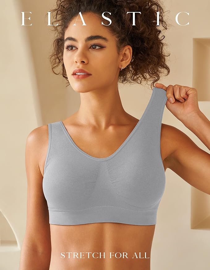 Womens Sports Bras, Yoga Comfort Seamless Stretchy Sports Bra for Women 3 Pack