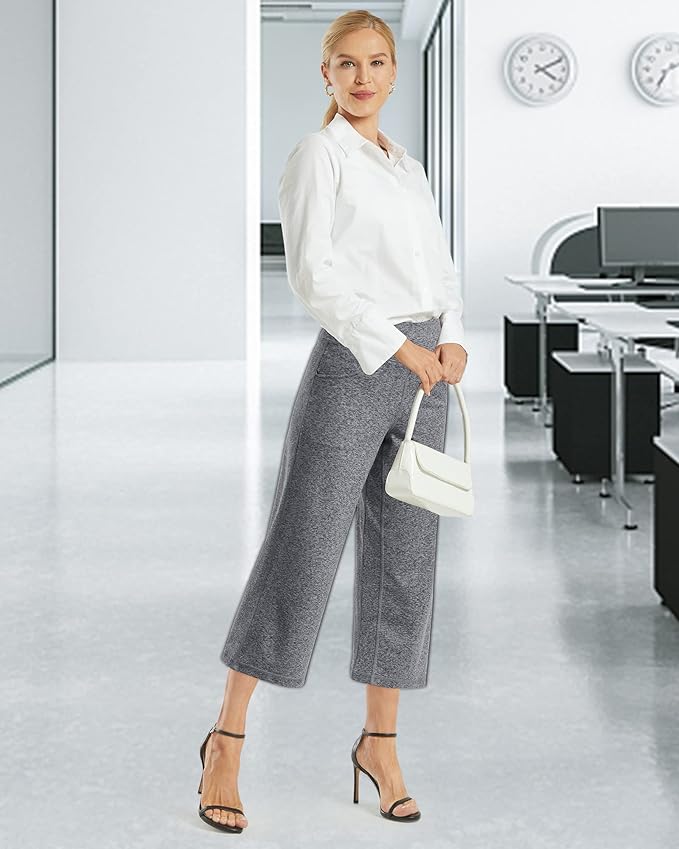 Promover Capri Pants for Women Wide Leg Yoga Cropped Pants with Pockets Loose Casual Summer Pants