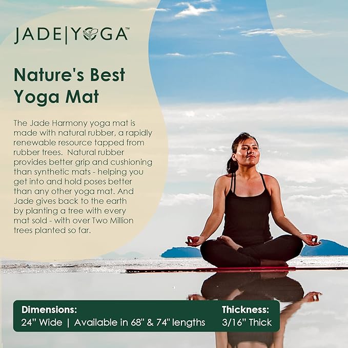 JadeYoga Harmony Yoga Mat - Durable & Thick Gym Fitness Mat, Non-Slip Natural Rubber Yoga Mat - Home Exercise & Stretching Mat, Workout Mat - Yoga, Pilates & Meditation for Women & Men