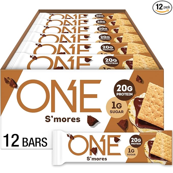 ONE Protein Bars, Smores, Gluten Free with 20g Protein and 1g Sugar, Pantry Staples, 2.12 oz (12 Count), Packaging May Vary