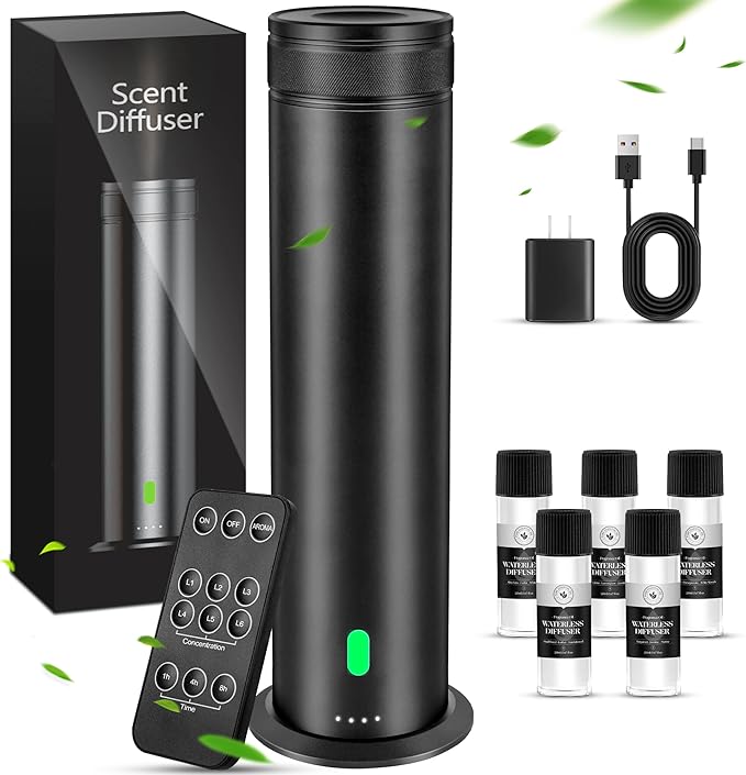 Waterless Scent Diffuser Starter Kit - Suitable for Home and Hotel Series Air Diffuser, 800 Square Inches of Coverage, 5 Kinds of Scented Essential Oils, Remote Control