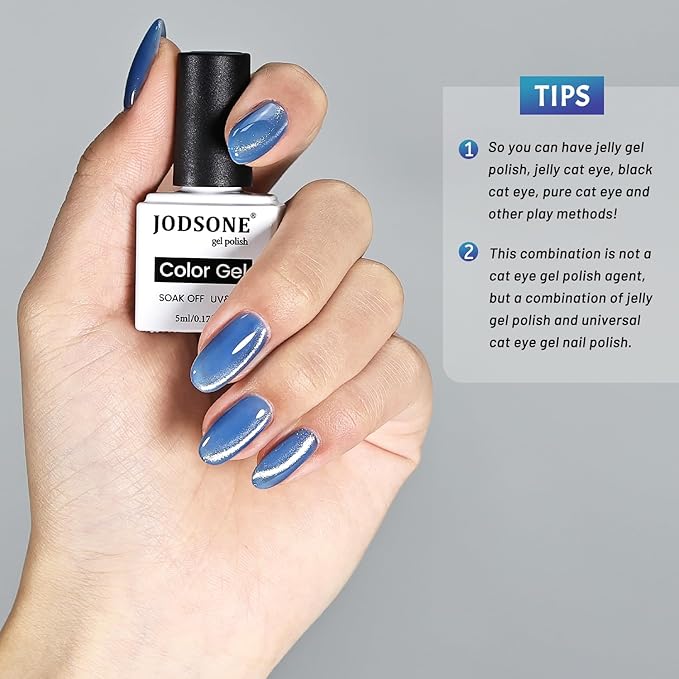 JODSONE 9 Blue Jelly Colors Gel Nail Polish Set Base Coat and Top Coat Soft Shimmery Blue Colors DIY Nail Art at Home