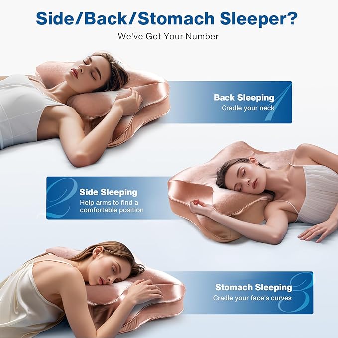 Pain Relief Cooling Pillow for Neck Support Adjustable Cervical Pillow Side Sleeping Memory Foam with Super Soft and Cooling Satin Pillowcase Pink