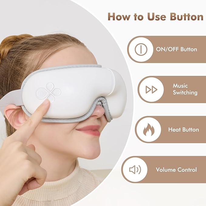Eye Massager with Light-Blocking Design, 2025 Upgraded Eye Massager with Heat, 5 Modes & 180° Folding Design, Sleep Gift for Office, Travel, Home Use, Portable & Giftable