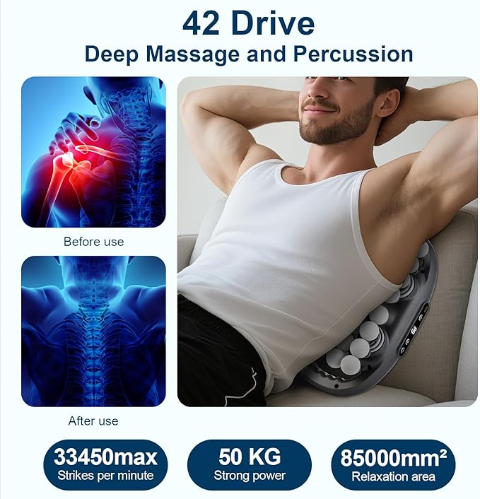 Massage Gun, 42 Head Foot Back Neck Shoulder Massager with 9 Adjustable Multi-Modes & Intensities, Fascia Gun for Athletes, Birthday Gifts for Men