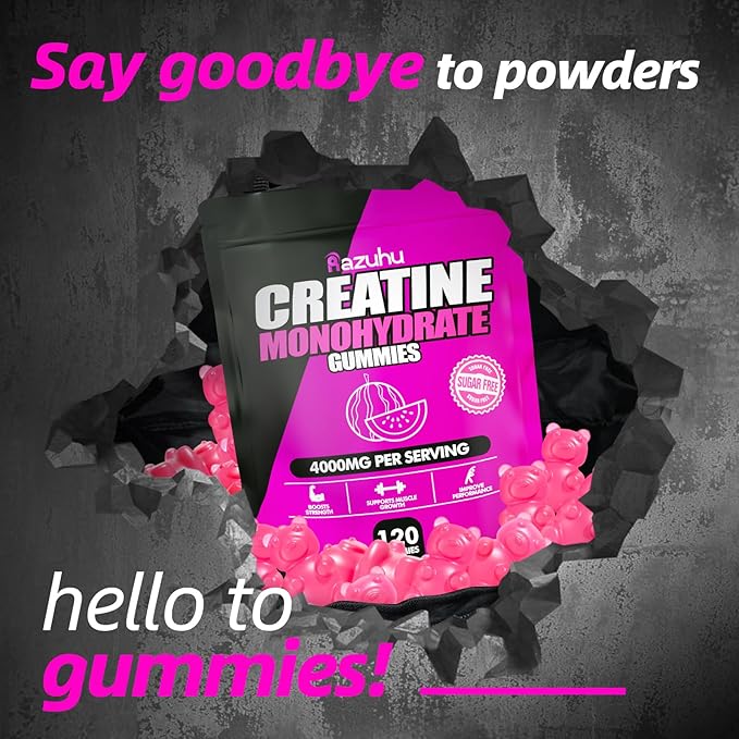 Flavored creatine monohydrate gummies sugar free,Pre workout supplements creatine gummies for men&women,Gym supplements,Supports muscle growth,Recovery,Strength,Energy Boost(120 count)-watermelon