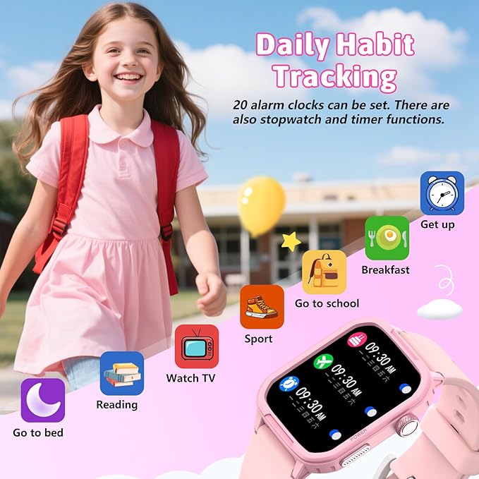 Kids Smart Watch for Boy Girl, Kids Watches with 19 Sport Modes, Heart Rate, Sleep Monitor, Pedometer, Alarm Clock, IP68 Waterproof Fitness Tracker, Gift for 6-16 Year Old Boys Girls Toys (Pink)