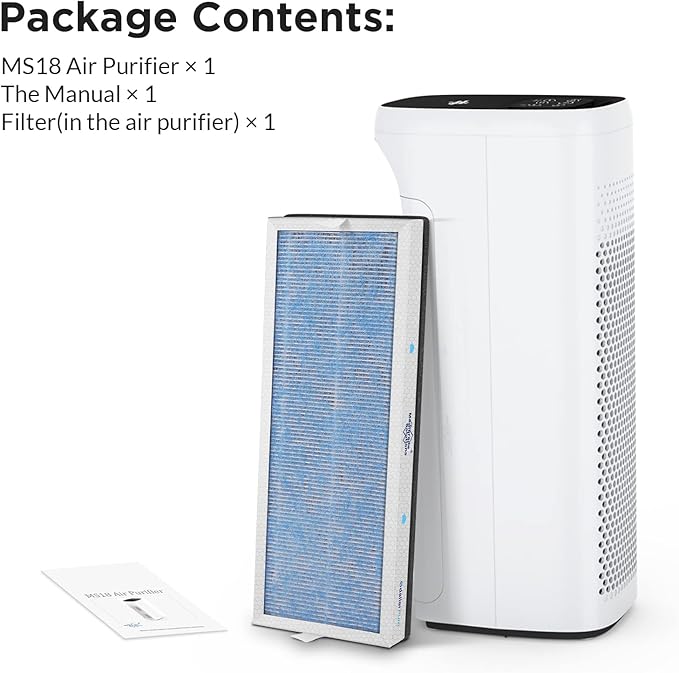MS18 Air Purifier for Home Large Room and Bedroom with True HEPA Filter, Quiet Dust Removers, Odor Eliminators for Allergies, Smoke, Pets Dander, Mold, Smell, Pollen