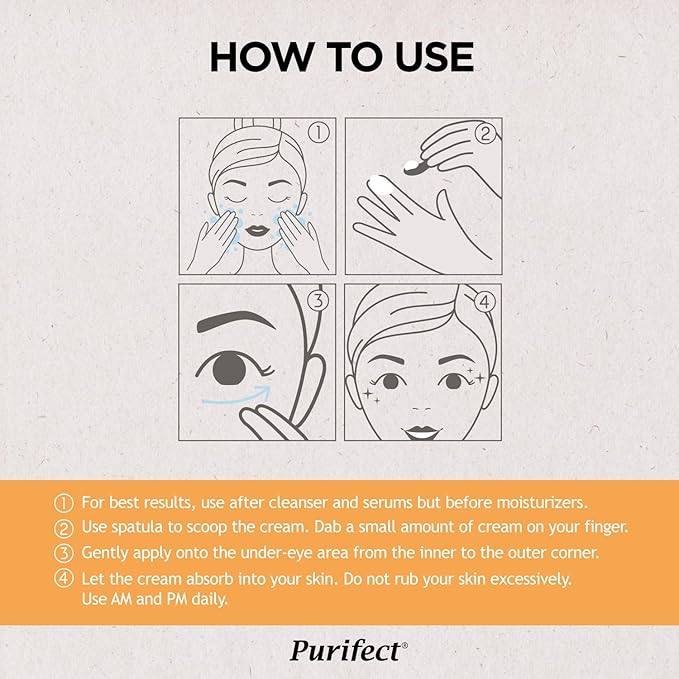 Purifect Natural Eye Cream for Puffiness and Bags Under Eyes with Vitamin C for Dark Circles – Made in USA – Sodium Hyaluronate for Dryness, Discoloration, Tired Eyes, Hydrate, Brighten Skin – 30ml