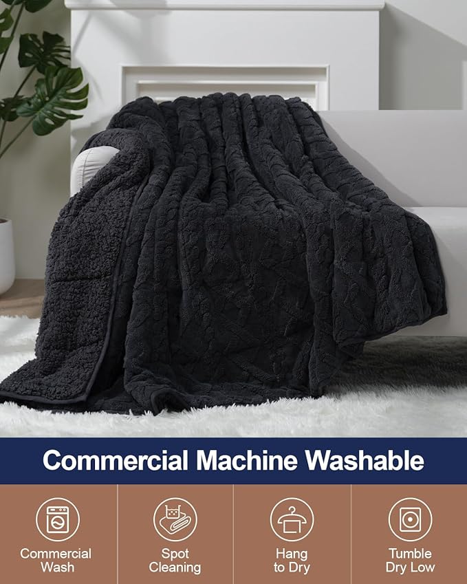 Super Fuzzy Soft Sherpa Fleece Weighted Blanket, 15 lbs Dual Sided Fluffy Heavy Weighted Blankets for Adults - No Bunching with Double Layers of Soft Inner Lining (48"x 72", 15 Pounds)