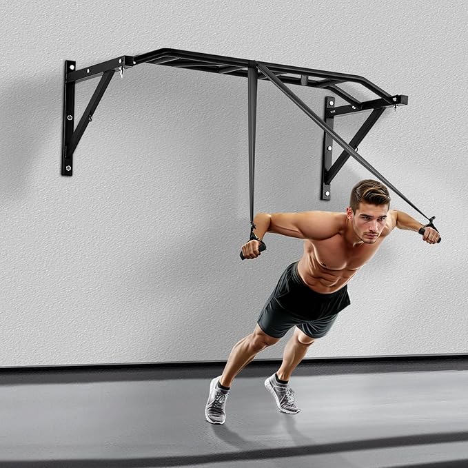 VEVOR Pull Up Bar, Multi-Grip Wall Mounted Pull Ups, 50 in Width Multifunctional Chin Up Training Station, Heavy Duty Steel Upper Body Workout Bars with LAT Pulldown Attachments, 440 lbs, for Home Gym
