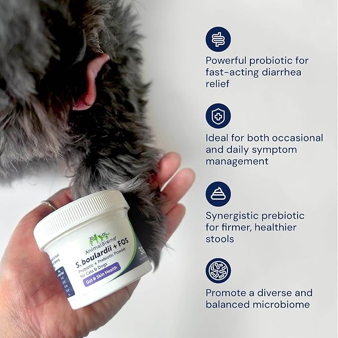 AnimalBiome Pet Probiotics - S. boulardii + FOS Probiotic and Prebiotic Powder for Dogs and Cats 60g