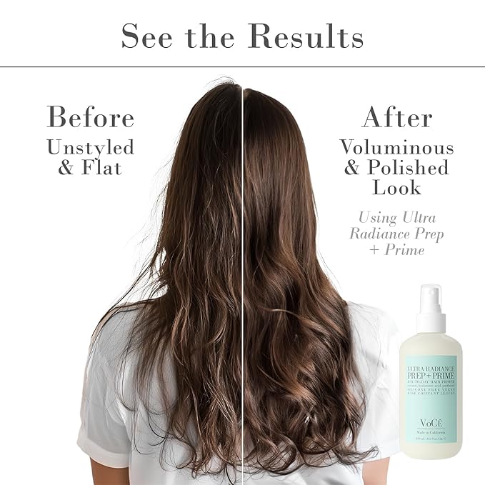VoCÊ Haircare Vegan Prep + Prime Spray | Shine, Style Retention + Heat Protection, Nourishing, Anti-Frizz – Non-Toxic, Cruelty Free, Vegan Hair Routine Primer (8.5oz | 250ml)