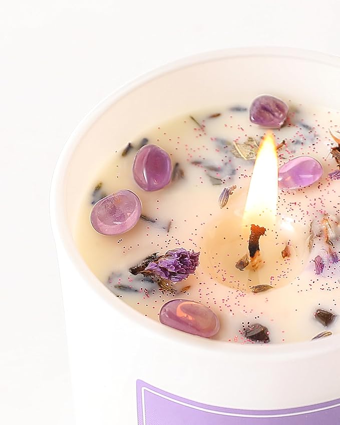 AOOVOO Lavender Scented Candles for Women - Aromatherapy Candle with Crystals Inside, 10oz Soy Candles for Home Scented, Birthday Gifts Mothers Day Candle for Women Mom