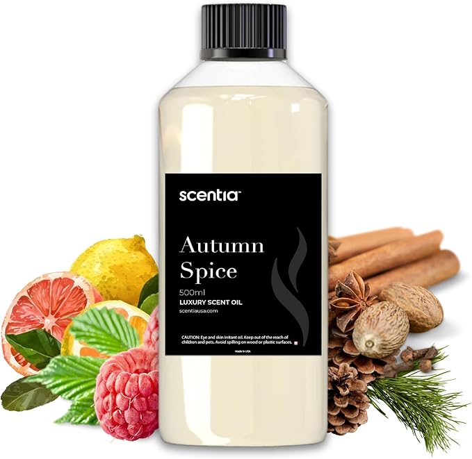 Scentia Autumn Spice Essential Oil – 500ml Fall Blend with Pumpkin Spice Notes | Diffuser Oil for Home, Halloween & Thanksgiving Décor | Aromatherapy, Candle & Soap Making