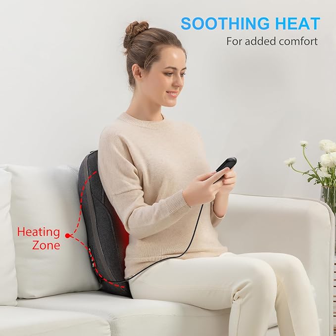 CooCoCo 14"×19" Shiatsu Back Massager with Heat, Birthday Gifts for Dad Mom Women Men Husband, Portable Massage Chair Pad, Kneading Massage Tools for Pain Relief, Chair Massager for Office Home