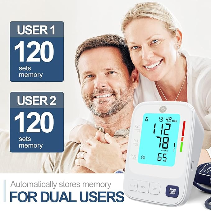 Blood Pressure Monitor, Upper Arm Electronic, Stores Up to 2 x 120 Readings. User Friendly with BP Log and Carrying Pouch. Digital Monitor