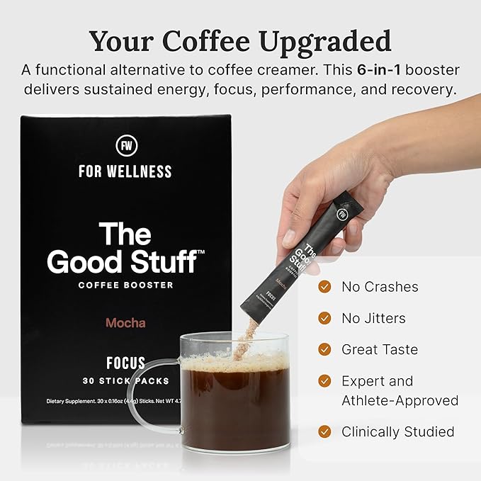 For Wellness The Good Stuff Focus – Mocha Coffee Booster | Nootropic Collagen Creamer with MCTs for Focus, Energy & Wellness | Non-Dairy, Keto-Friendly, 30 Servings