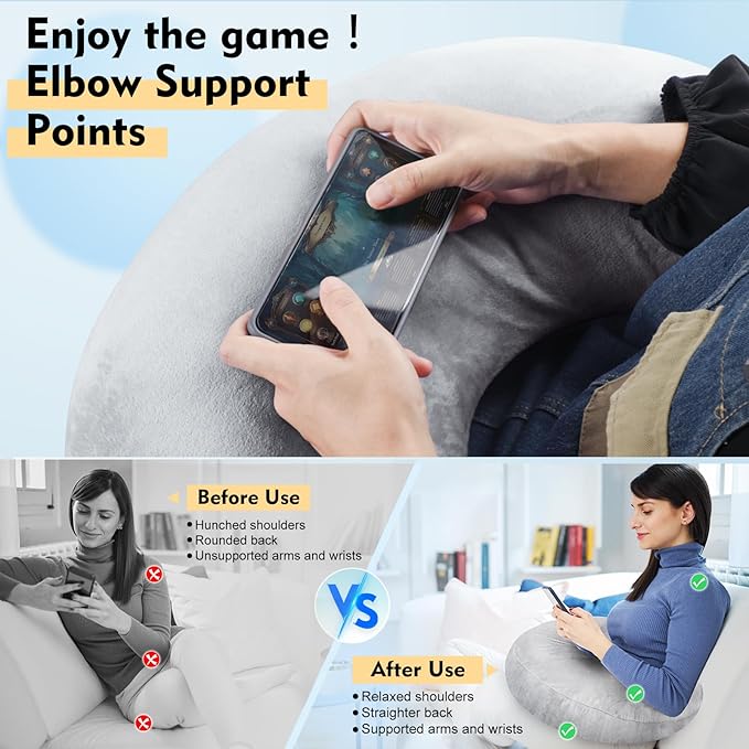 Gaming Pillow Arm Support Pillow for Bed & Sofa: Ergonomic U-Shaped Lap Pillow with Elbow Rest for Adults & Kids - Reduces Arm Pain & Fatigue During Gaming, Reading, Working & Crocheting