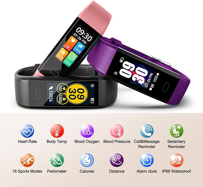 Fitness Tracker with Step/Distance/Calories Counter, Activity Tracker with Heart Rate Monitor, Slim Style Watch IP68 Waterproof, Sleep Monitor Tracker, Pedometer Watch for Women Men