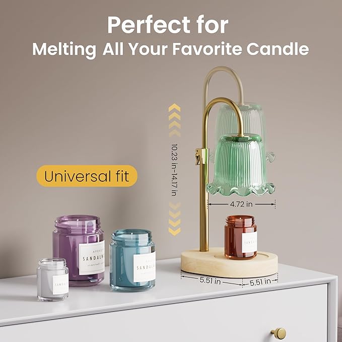Candle Warmer Lamp with Timer Adjustable Height Candle Lamp Warmer 4 Level Dimmer Electric Wax Melt Warmer Vintage Home Decor for Scented Jar Candles House Warming & Birthday Gifts for Women