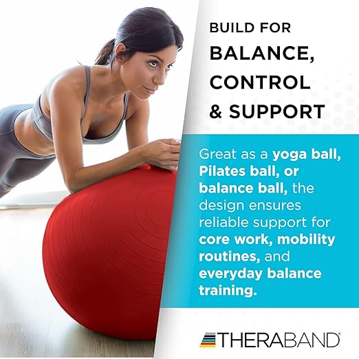THERABAND Exercise Ball, Stability Ball with 55 cm Diameter for Athletes 5'1" to 5'6" Tall, Standard Fitness Ball for Posture, Balance, Yoga, Pilates, Core, & Rehab, Red