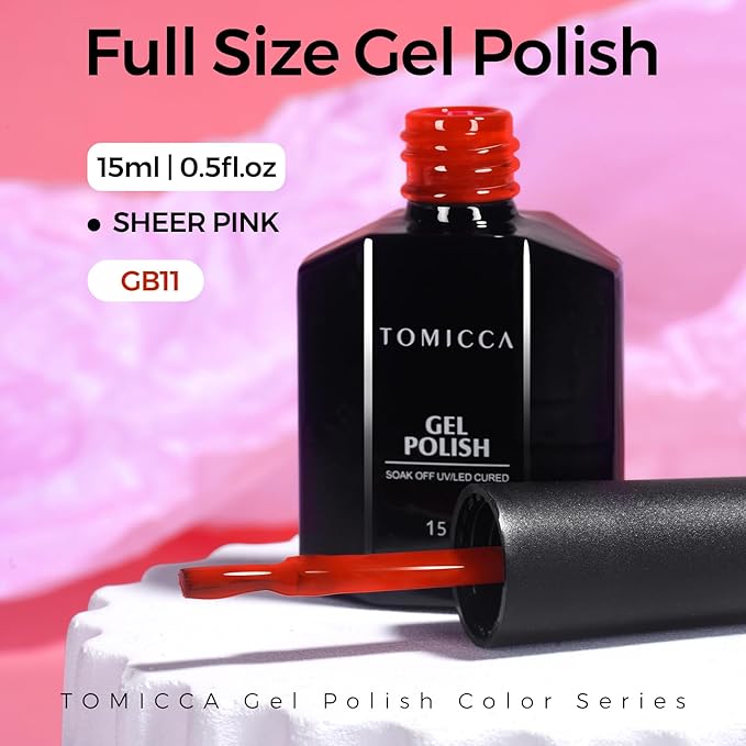 TOMICCA Red Gel Nail Polish,15ml Bright Red Gel Polish,Soak Off UV LED Cure Needed,Pure Color Long Lasting Nail Art Manicure Salon DIY Design