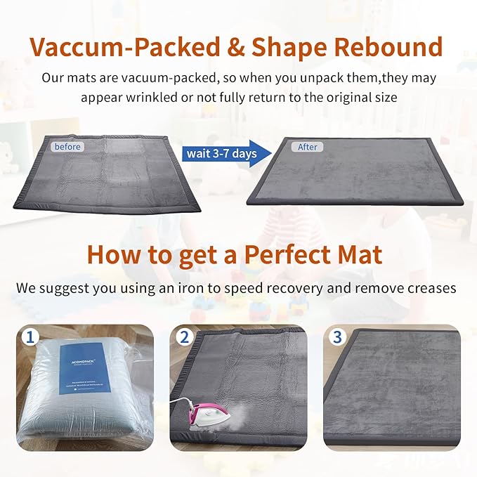 ACOMOPACK Baby Play Mat for Floor,1.3" Thick Memory Foam Area Rug for Living Room,Soft Velvet Crawling with Non-Slip Bottom for Kid,Toddler,39"×59" Tummy Time Nursery Rugs,Yoga(Dark Grey)