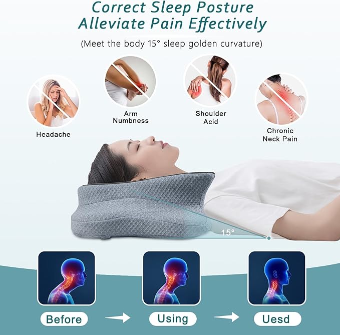 Cervical Neck Pillow for Pain Relief Sleeping, Contour Memory Foam Pillows, Ergonomic Side Sleeper Pillows for Adults, Orthopedic Neck Support Pillow for Back Stomach Sleepers-King Size