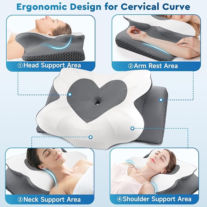 Cervical Neck Pillow, Memory Foam Neck Support Pillows for Sleeping, Shoulder Pillow for Side Sleepers, Back Stomach Sleepers, CertiPUR-US Certified, King Size, Grey