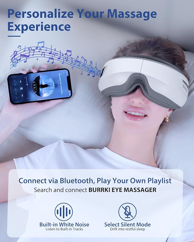 Eye Massager with Heat & Bluetooth Music, Birthday Gifts for Dad Mom Men Women, Heated Eye Mask for Migraines Relief, Reduce Strain, Headache Relief and Improve Sleep, Eye Care Device