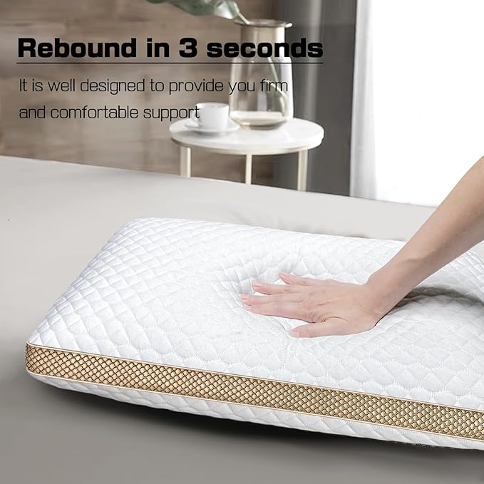 Memory Foam Pillows Standard Size, Medium Firm Pillow for Sleeping, Orthopedic Bed Pillow for Side, Back Sleepers, Ventilated Gel Foam Pillow with Washable Cover, 23.6" x 15.7"x 5.1"