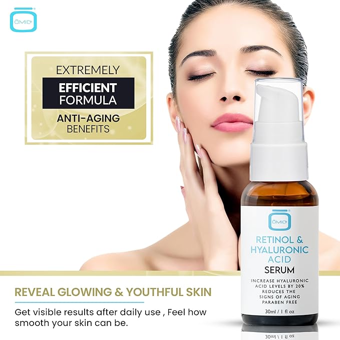 OMIC, Retinol Serum for Face | 1 fl oz / 30 ml | Reduce, Wrinkle, Dark Circles, Dark Spots Corrector | with Vitamin A, Vitamin E and Hyaluronic Acid | Made in USA