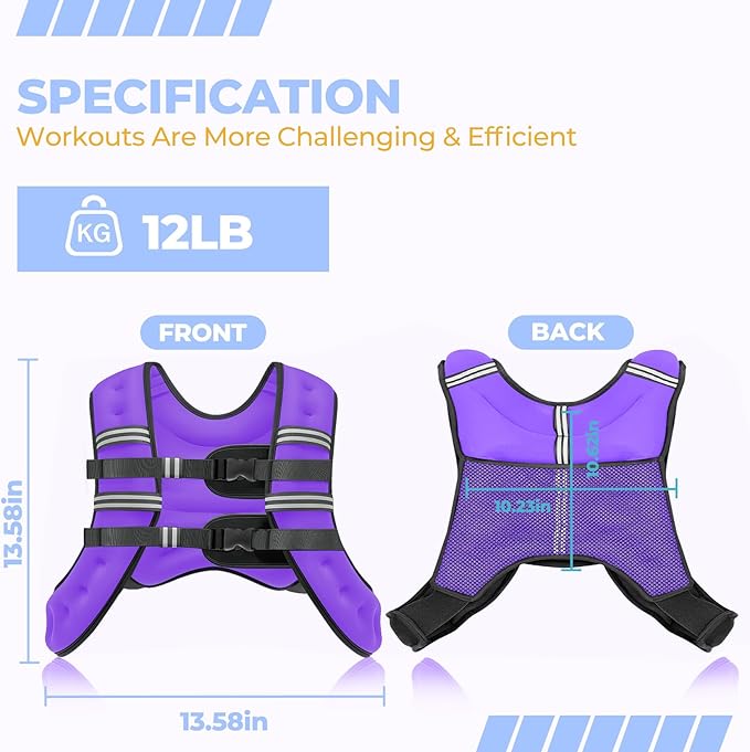Weighted Vest, 12lb/16lb/20lb Weight Vest with Reflective Stripes for Men Women, Two Adjustment Straps for Workout, Strength Training, Running, Fitness, Muscle Building, Weight Loss