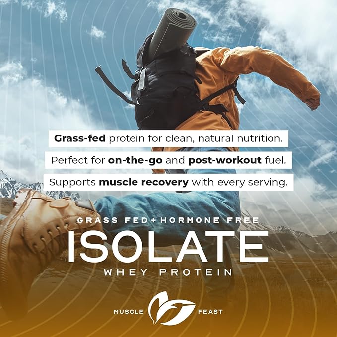 Muscle Feast Grass-Fed Whey Protein Isolate, All Natural Hormone Free Pasture Raised, Whey Isolate Protein Powder for Men and Women, Clean, Gluten-Free, Delicious Isolate Protein - Bithday Cake, 2lb