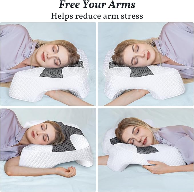 SAHEYER Side Sleeper Pillow with Arm Hole, Memory Foam Shoulder Multi-Angle Armholes Pillow for Many Sleeping Positions, Ergonomic Support for Neck (Grey)