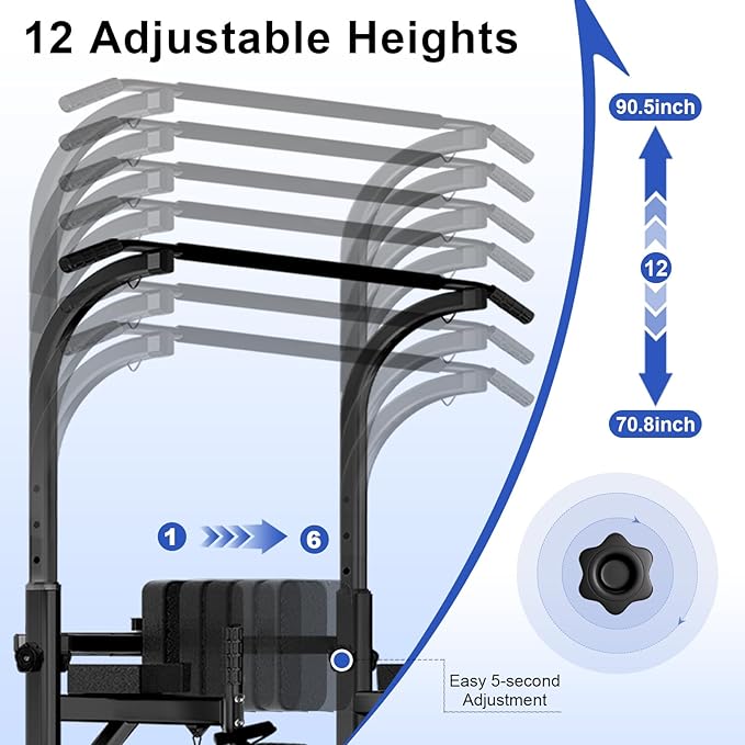 Pull Up Bar Power Tower Dip Station, Adjustable Strength Training Equipment for Home Gym Workout, Multi-Function Pull Up and Dip Bar