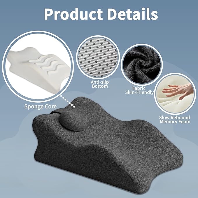 Ergonomic Wedge Prone Pillow,Multi-Functional Bed Pillow,Reading Pillow,Ideal for Bed Breaks,Massage,Reading,Back Support,Sleeping,Anti Snoring, and Leg Pain Relief