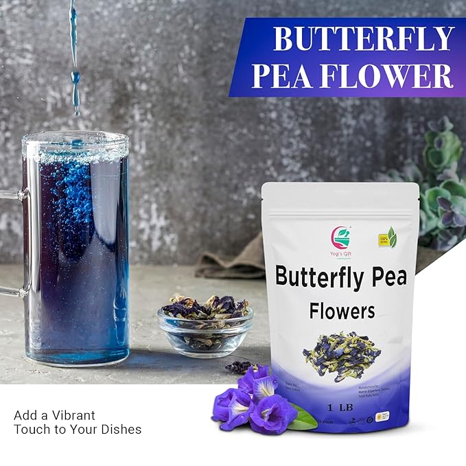 Butterfly Pea Flower Dried 1 LB (1000+ Cups) | Blue Butterfly Pea Flower Tea | Beautiful Blue Or Purple Food Coloring | Premium Quality | By Yogi's Giftยฎ