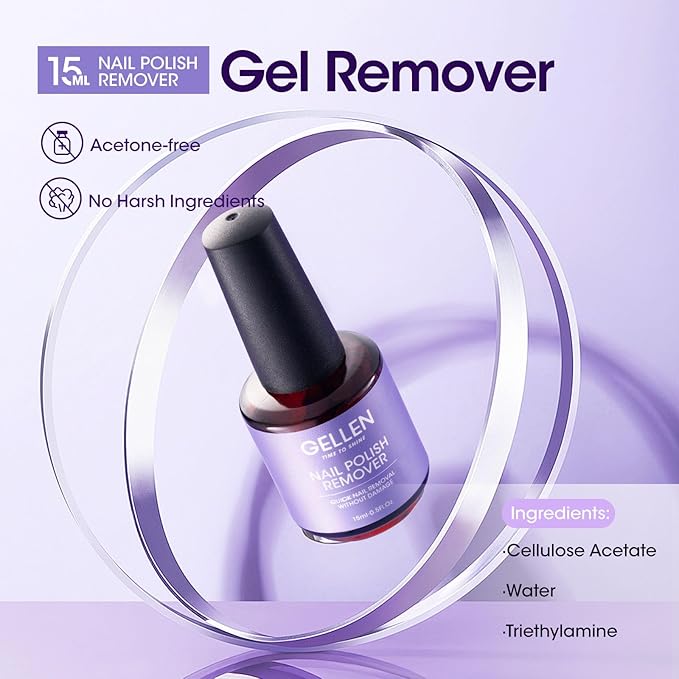 Gellen Gel Nail Polish Remover, Gel Polish Remover for Nails with Cuticle Pusher and Nail File, Easily & Quickly Remove Gel in 2-5 Minutes, No Need Soaking Or Wrapping