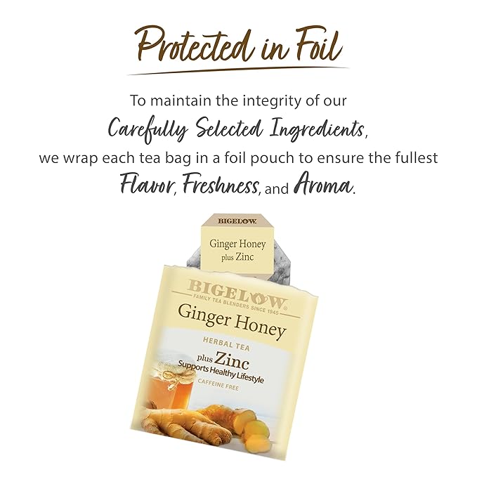 Bigelow Tea Ginger Honey plus Zinc, 18 Count (Pack of 6), 108 Total Tea Bags