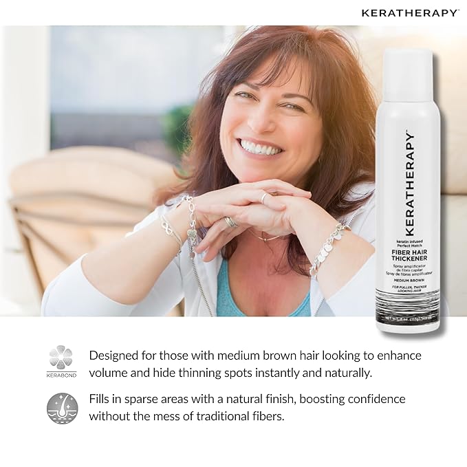 Keratherapy Keratin Infused Perfect Match Fiber Hair Thickener Spray, Medium Brown, 4 fl. oz., 140 ml - Volumizing, Thickening, & Concealing Hairspray for Scalp Coverage, Roots & Thinning Areas