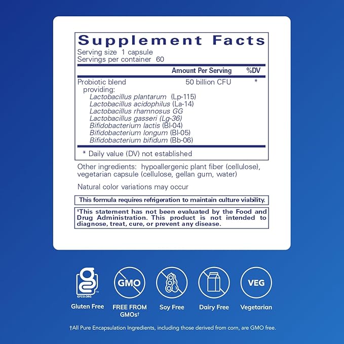 Pure Encapsulations Probiotic 50B - Digestive Health Probiotic - Immune Supplement* - Acid-Resistant Capsules - Gluten Free & Non-GMO - 60 Capsules