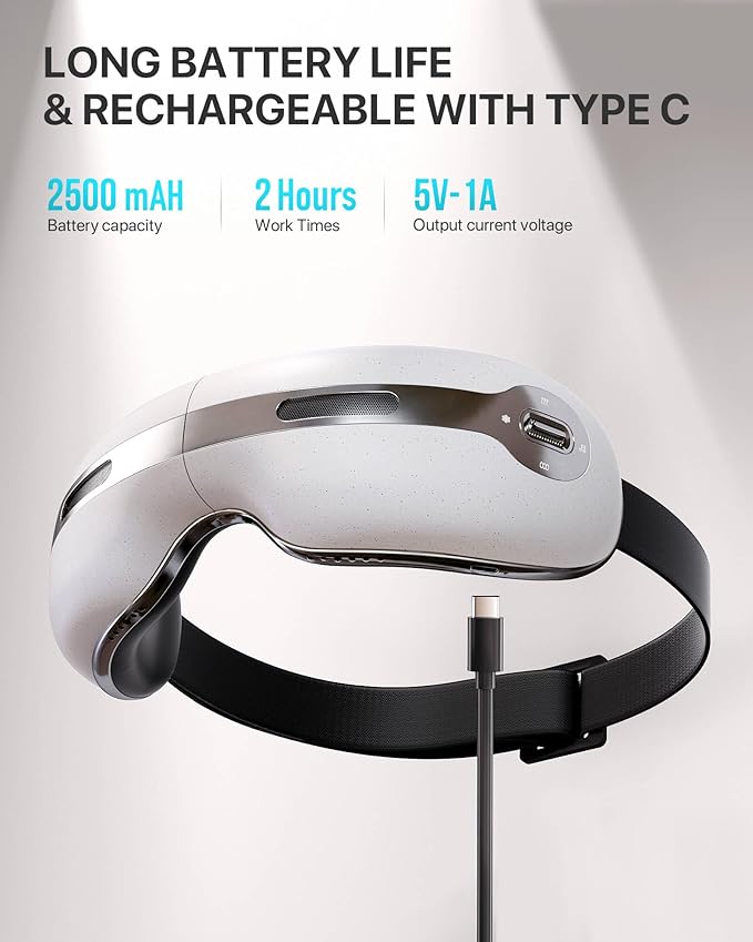 ALLJOY Eye Massager with Heat and Cooling for Migraines, Eye Massager for Relief of Migraine, Dry Eyes, Sleep, Rechargeable Bluetooth Music, Gifts for Women and Men