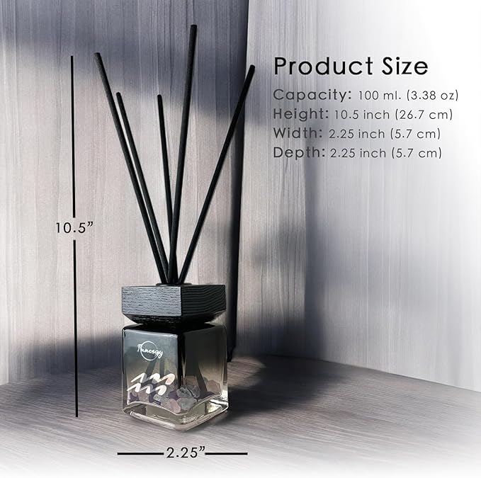 Innergy Aquarius Zodiac Crystal-Infused Reed Diffuser – 100ml Aromatherapy Essential Oil Diffuser for Home – Long-Lasting Scent, Natural Crystal Energy for Relaxation & Balance